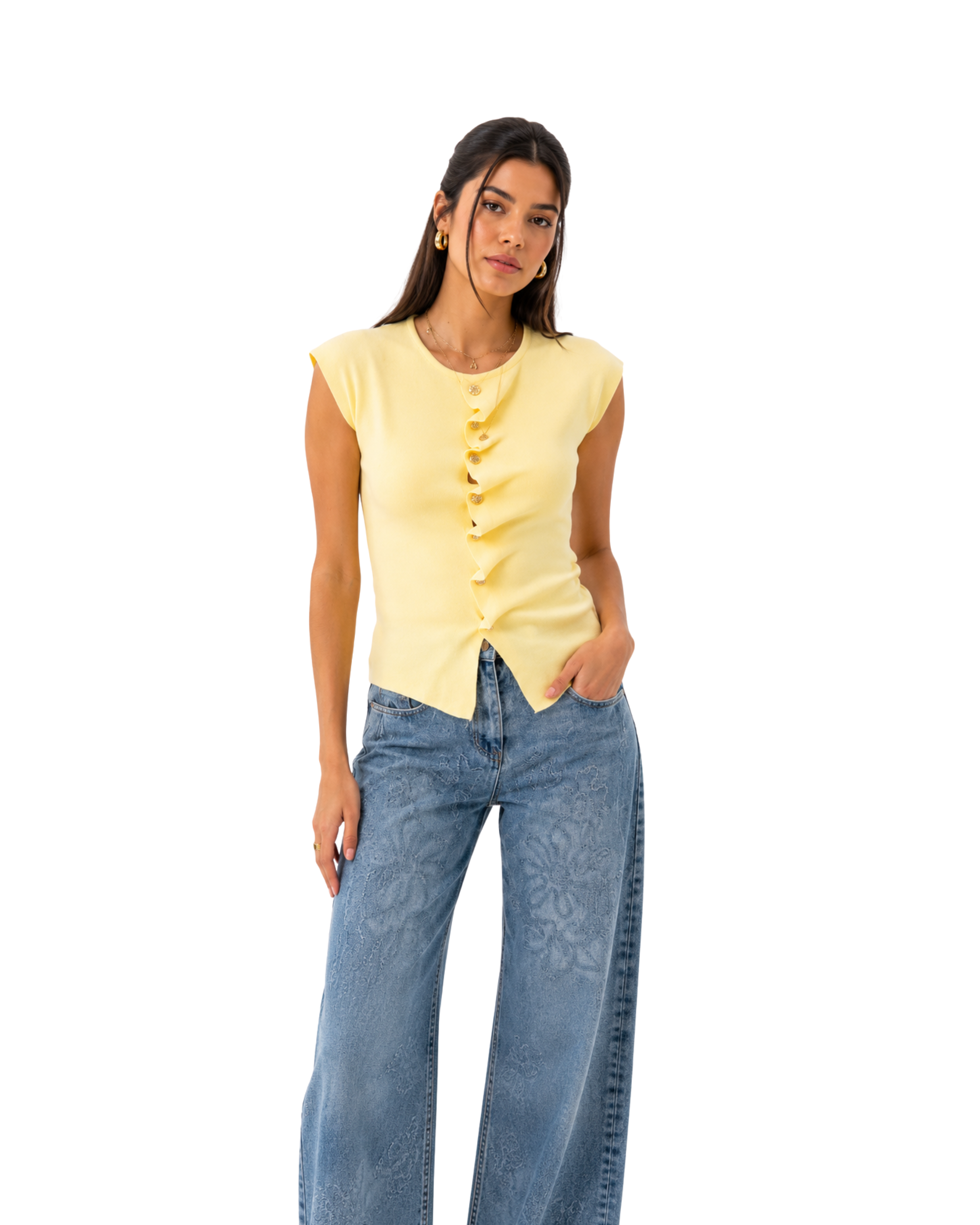 LE MOT- Yellow Blouse with Gold