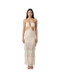 VESTIDO BEIGE TEJIDO CON FLECOS