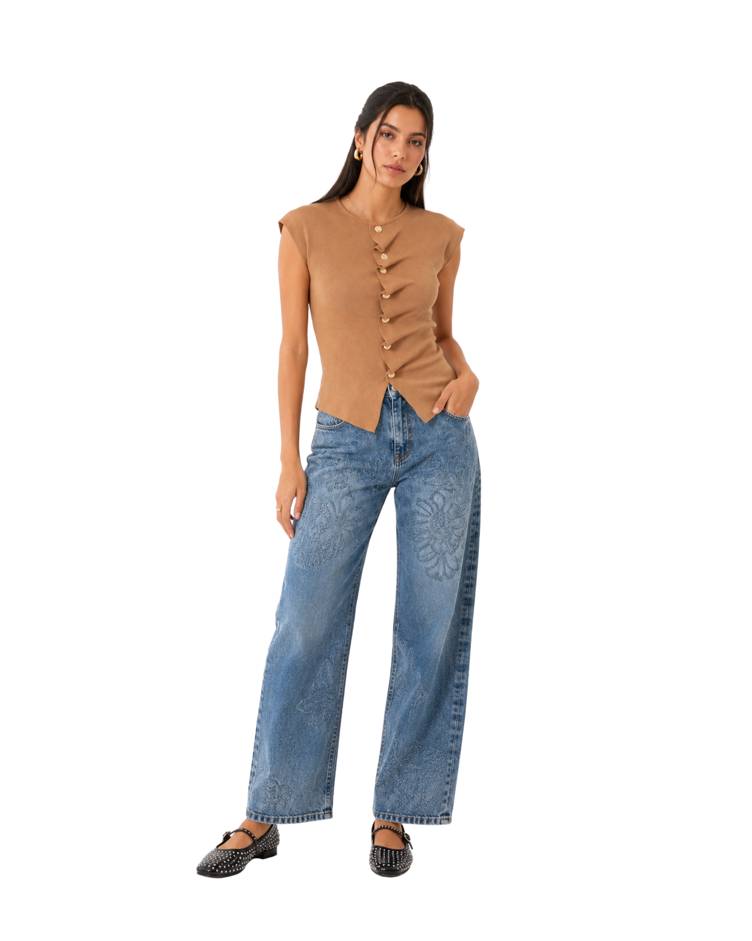 LE MOT- Camel Blouse with Gold