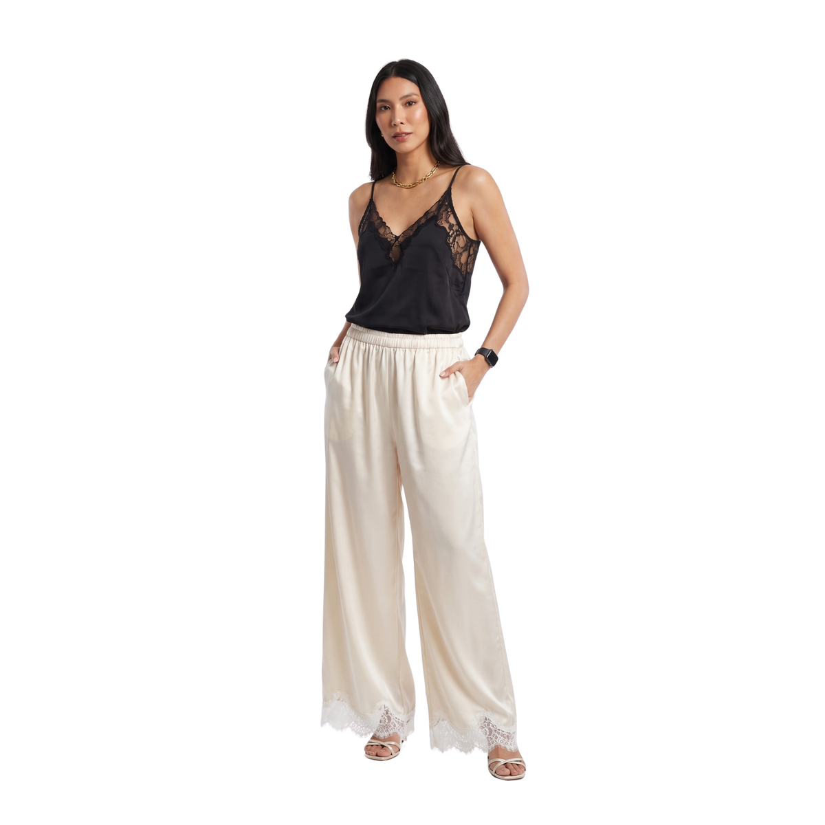 Pant Satin Champange Encaje