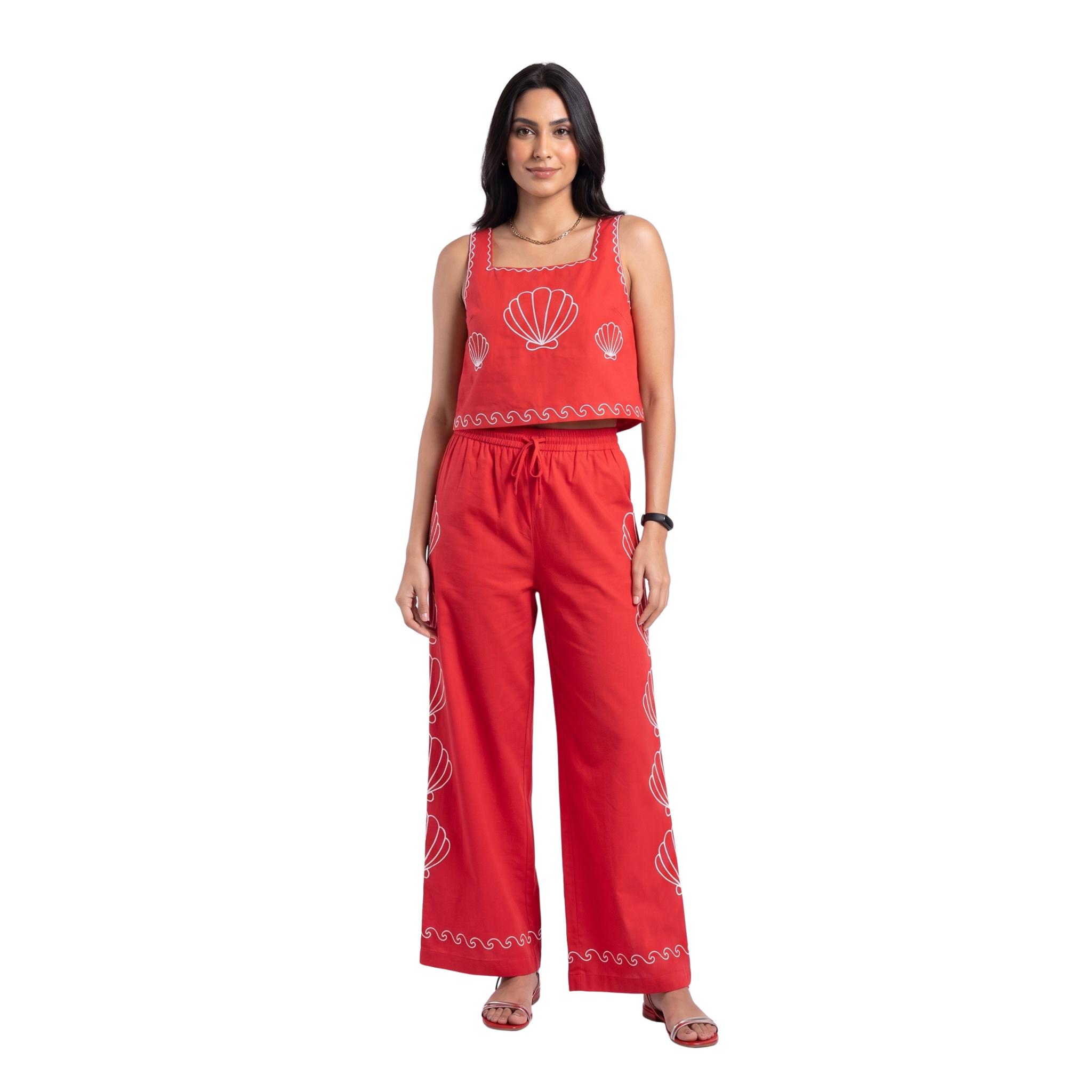 Set Rojos Bordados Blancos