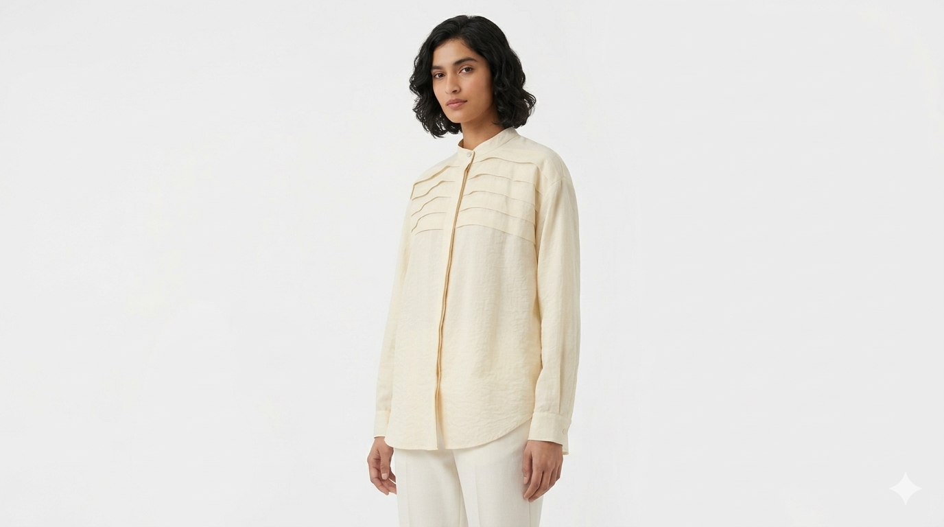SANDRO - Nude Pearl Linen Shirt