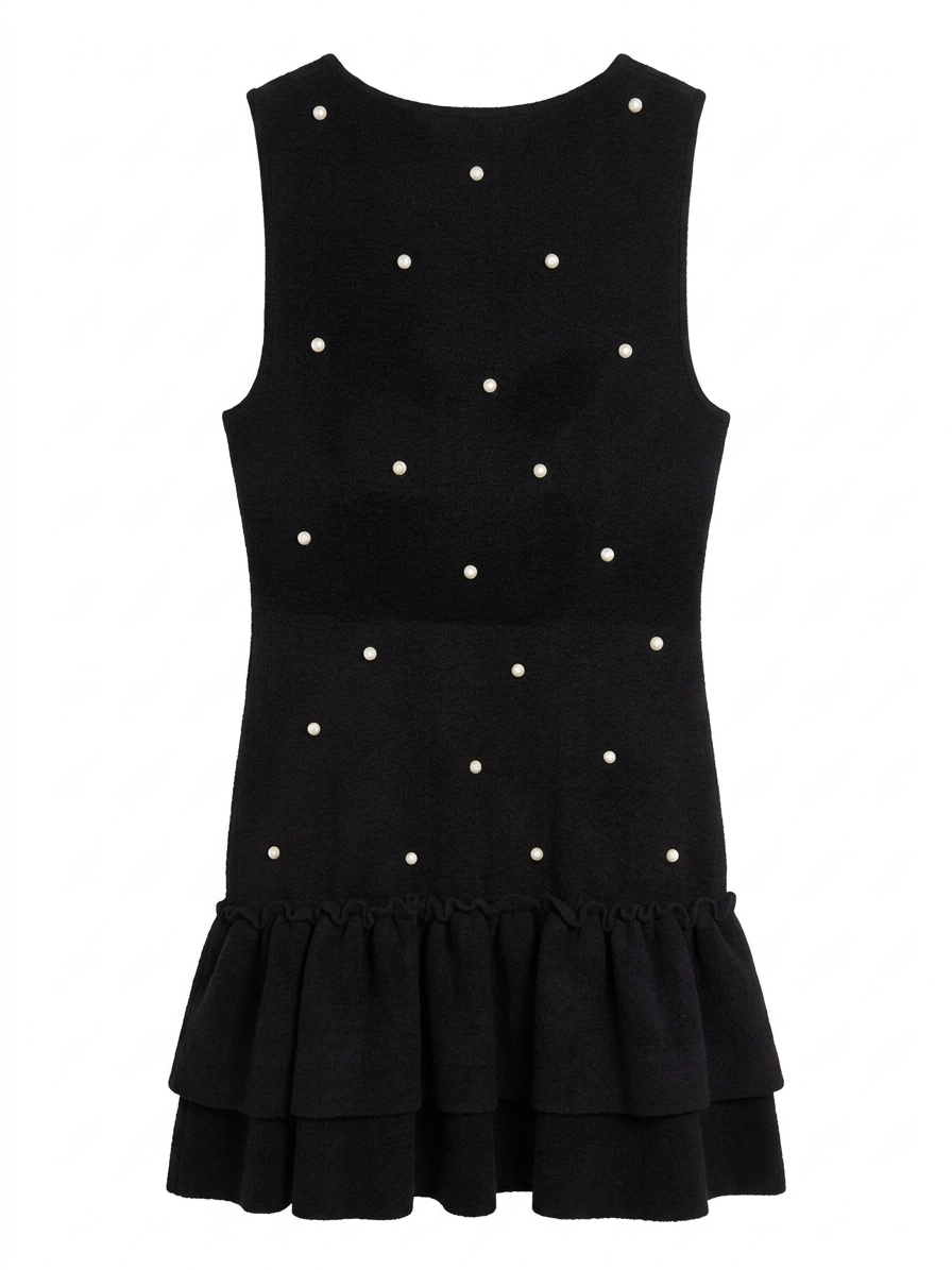 SANDRO - Short Ruffles Dress with Pearls