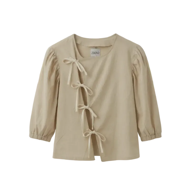 ZERENO - Beige Blouse with Bows