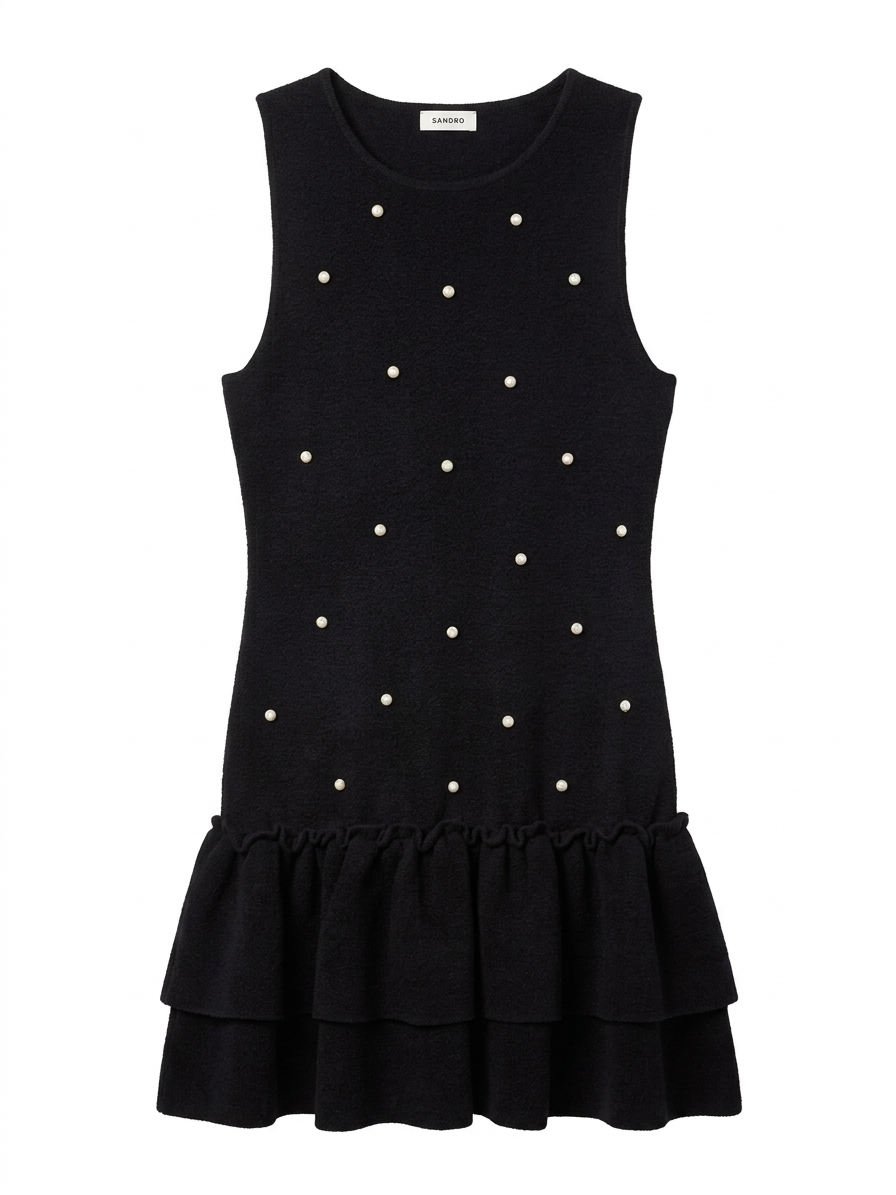 SANDRO - Short Ruffles Dress with Pearls